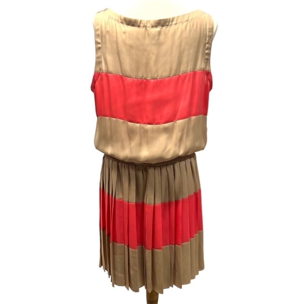 Cache Tan & Pink Color-Block Sleeveless Silky Pleat Skirt Dress Women’s XL - Picture 6 of 10